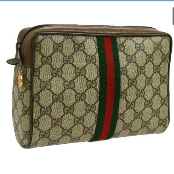 Auth Vintage Gucci red and green stripe clutch bag - Picture 1 of 8